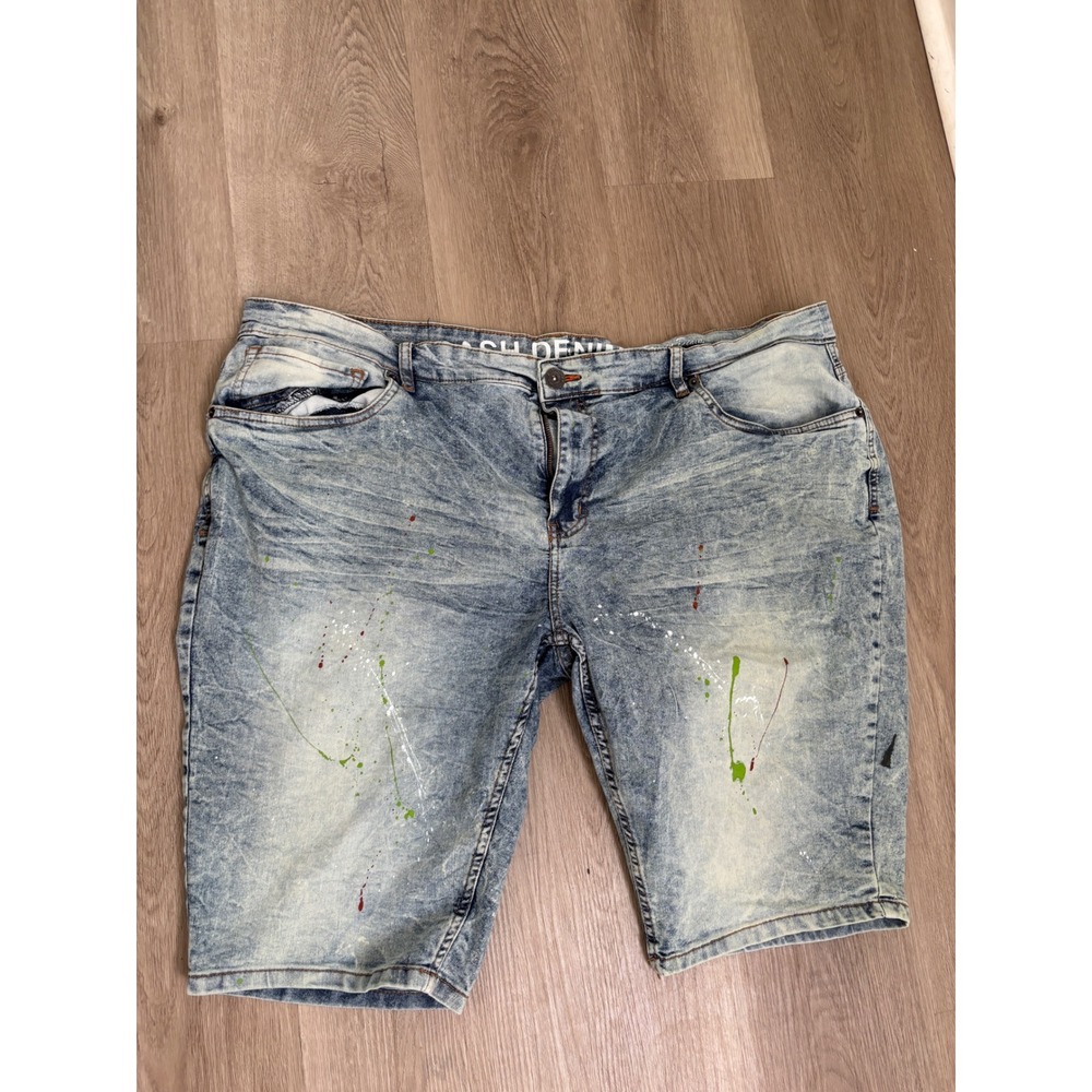 Dash Denim Men Stretch Jean Shorts Light Acid Wash Paint Splatter Size 44
